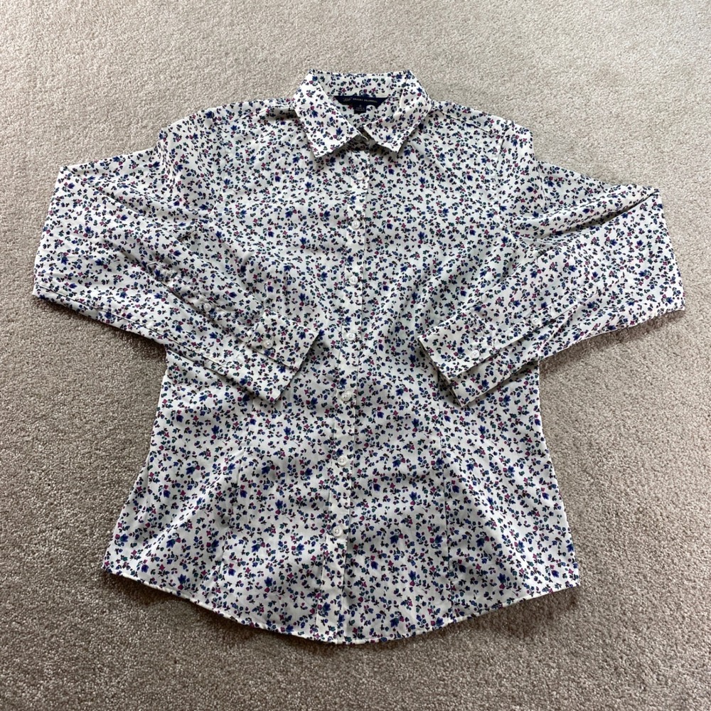 Brooks Brothers 346 Shirt Womens 6 White Floral Cotton Long Sleeve Button Up